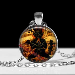 Satan verschlingt Menschen Anhänger, Teufel Halskette, Schmuck, mittelalterlich, okkulter Talisman, Höllenbild, Dämonen Illustration #306