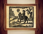 Witchcraft: A man on horseback, medieval woodcut print, black magic, antiqued occult poster, gothic gift, esoteric, pagan home decor #W31