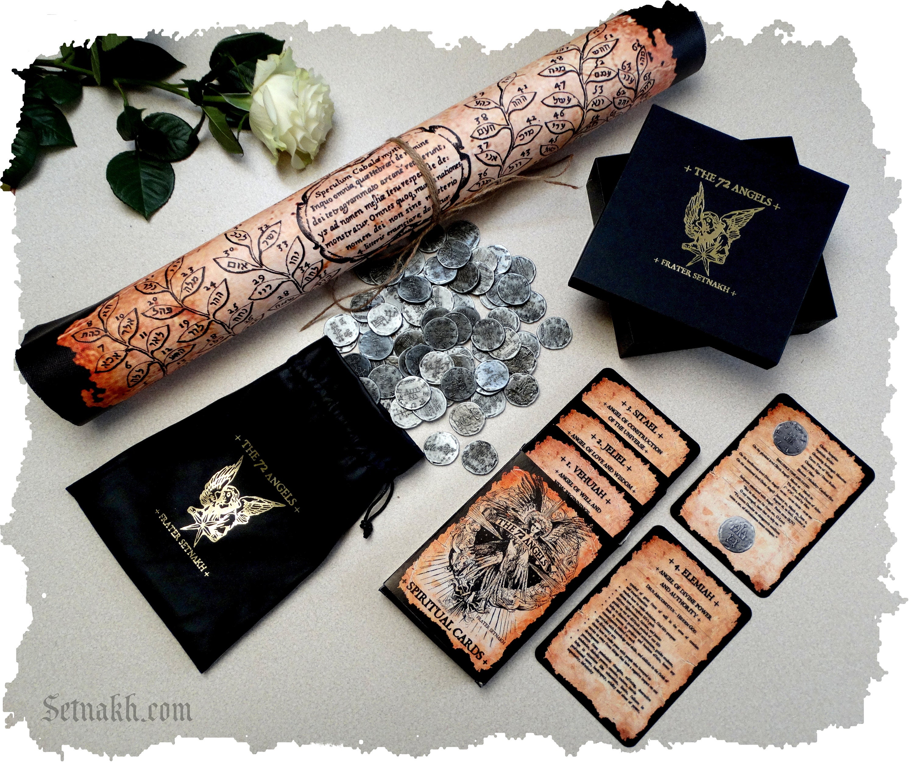 Angel Talisman for Luck, Love, Health, Wealth - Magick Collection for Lightworkers | Invoke Angelic Blessings: 72 Coins & Cards Set