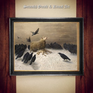 Anguish print, the death of a lamb, sorrow, mourning, despair, crows, memento mori print, skull poster, gothic, bizarre home decor #D9