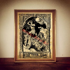 Thor Print, Norse Mythology, Antique Style, Occult Home Decor #335