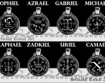Archangel seal pendant, angel necklace, occult, magic talisman, Michael, Gabriel, Uriel, Zadkiel, Raphael, Camael, Jophiel, Azrael #93
