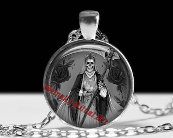 Santa Muerte pendant, Day of the Dead necklace, sugar skull amulet, Mexican skull talisman, Saint Death jewelry #435.1