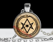 Ouroboros pendant, hexagram amulet, 93, Thelema, snake necklace, occult, magic, alchemy jewellery, Crowley talisman, parchment style #28