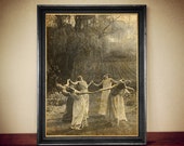 The Circle of dancing Witches print, vintage photography, dark, occult poster, gothic home decor, witchcraft, witch print, wiccan art #W91