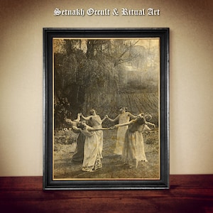 Wicca Kunst - Der Kreis der tanzenden Hexen Druck, Vintage Fotografie, Dark, Okkulte Poster, Gothic Wohnkultur, Hexerei, Hexen Wand #W91