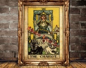 The Chariot Tarot print, Control, willpower, success, action, determination, Tarot card poster, occult art #396.7