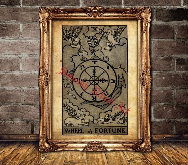 The Wheel of Fortune Tarot print, Good luck, karma, life cycles, destiny, a turning point, Tarot card poster, occult art 396.10 image 2