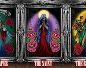 3 x Santa Muerte art, TRIPTYCH, 3 x Saint Death antiqued prints, Occult altar decor, Voodoo print, magic poster, gothic art  #435