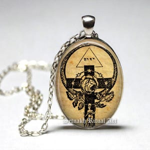 Rosicrucian Ouroboros Pendant, Rose Cross Talisman, Occult Esoteric Jewelry #A17