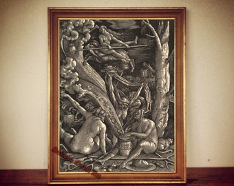 Witches Sabbath Art Print, Vintage Occult Home Decor #W11