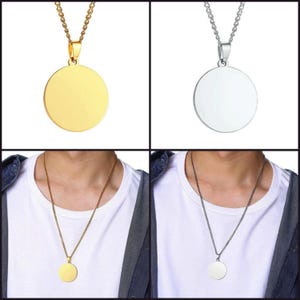 four different images of a man wearing a necklace