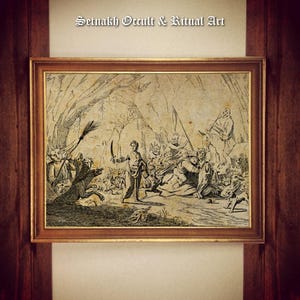 Hexe mit Schwert unter Waldmonstern, Hexerei, okkultes Poster, Gothic Geschenk, Esoterik, heidnisches Wohndekor #W62
