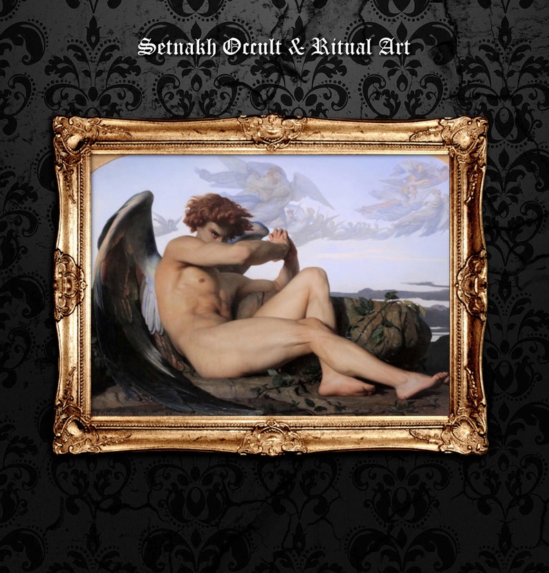 Fallen Angels print, Nephilim, Dark Angel poster, occult poster, illustration, antiqued art #ANG6 image 1