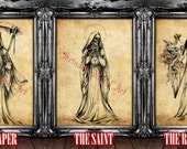Santa Muerte art, Saint Death antiqued prints, Occult altar decor, Voodoo print, magic poster, gothic art  #435