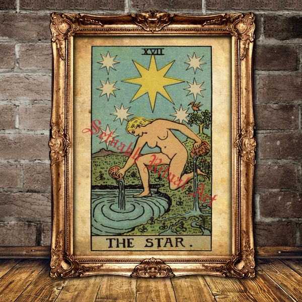 The Star Tarot art poster, Hope, faith, purpose, renewal, spirituality, magic print, Tarot decor, occult poster,  mystic home decor #396.17