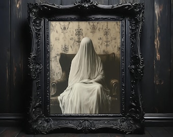 Ghost in Old Palace Print – Gothic Supernatural Wall Art #SV28