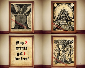 ¡OFERTA! Compra 3 láminas y llévate 1 gratis / Lámina ocultista, ilustración de brujas, póster de brujería, arte mágico, decoración del hogar, magia, impresión en lienzo