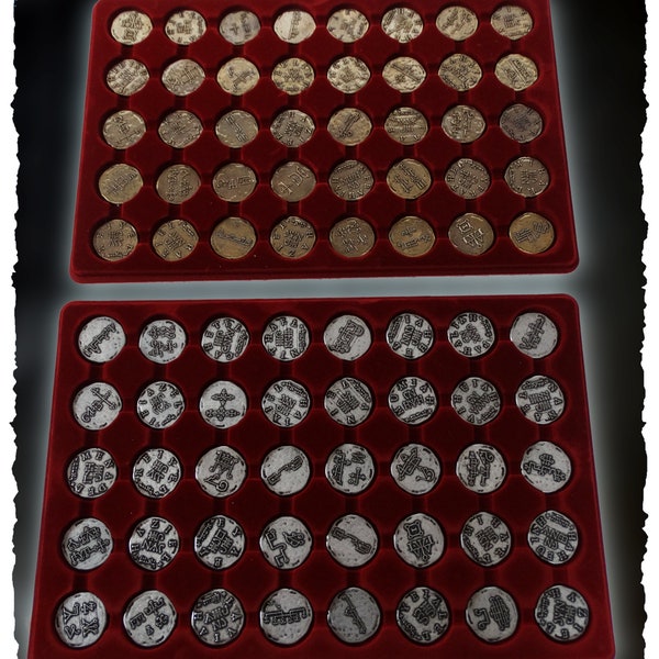 2x velvet trays for 'the 72 Angels' coins | Fits the wooden chest from 'the 44 Solomon Seals' collection / coins not included