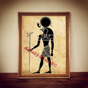 Ancient egyptian God of Sun depiction, RA print illustration poster | occult print, antique rustic vintage home decor, altar 157