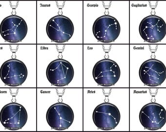 Zodiac Constellation Pendant – Astrological Star Map Necklace #561