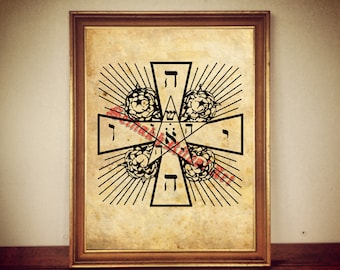 Rosicrucian Cross and Roses Print, Esoteric Occult Home Decor #260