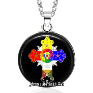 Rosicrucian Rose & Cross Pendant – Rozenkreutz Pentagram Necklace | Ritual Magic Talisman, Esoteric Jewelry, Ceremonial Magick Amulet #147