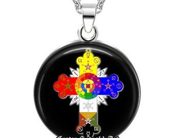 Rosicrucian Rose & Cross Pendant – Rozenkreutz Pentagram Necklace | Ritual Magic Talisman, Esoteric Jewelry, Ceremonial Magick Amulet #147