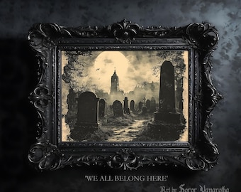 Dark Cemetery Print – Gothic Graveyard Art, Spooky Home Decor #SV26