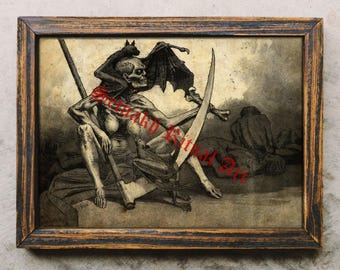 Gothic art print, Skeleton print, Death reaper art, Satanic poster, Memento Mori wallart, gothic home decor #428