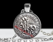 Knights Templar seal pendant, Templars coin necklace, occult jewelry, Crusades of holy westian military Order, Holy Land #78