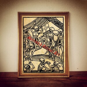 Dance of Death print, Death illustration, skeleton poster, danse macabre, memento mori, occult print, witchcraft decor #299 image 2