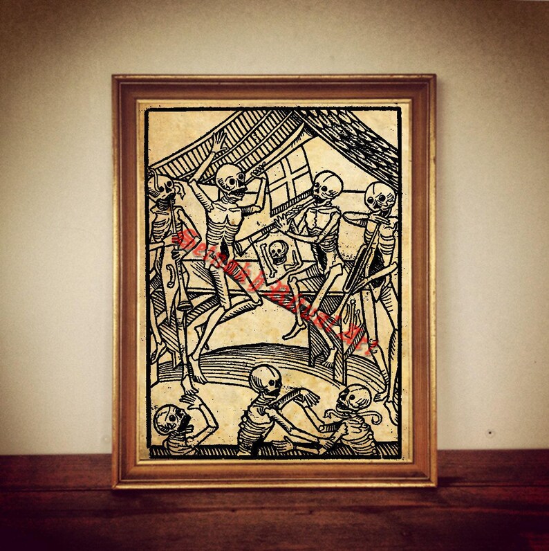 Dance of Death print, Death illustration, skeleton poster, danse macabre, memento mori, occult print, witchcraft decor #299 image 2