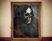 Death reaper illustration, occult skull poster, Santa Muerte art print, satanic illustration, dark art poster, memento mori, home decor #30