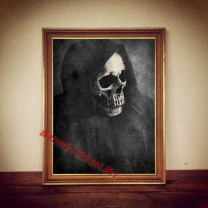 Ilustración de la muerte, póster de calavera oculta, impresión artística de la Santa Muerte, ilustración satánica, póster de arte oscuro, memento mori, decoración del hogar n.° 30