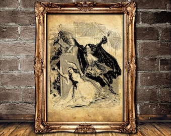Varney the Vampire Print – 19th Century Gothic Horror Art on Handmade Paper or Canvas