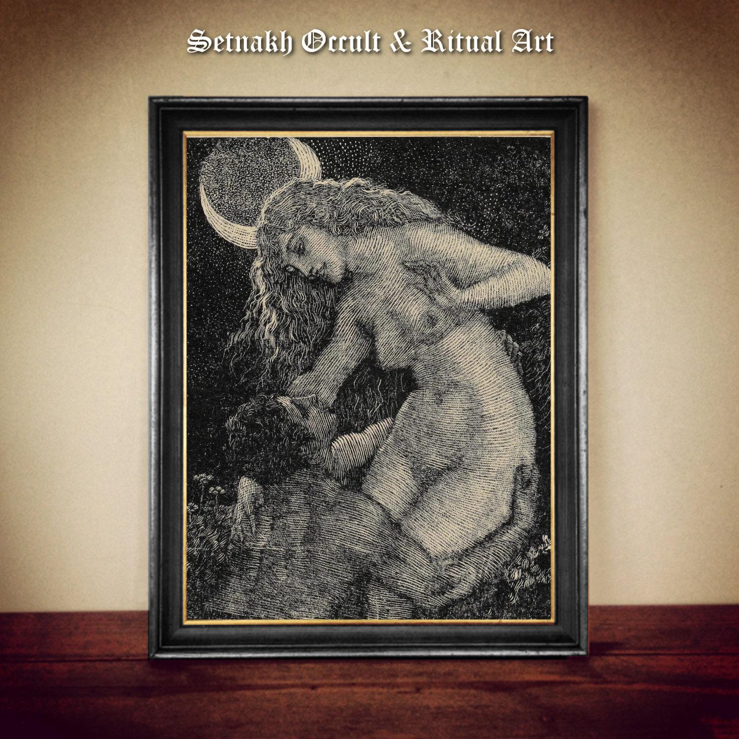 Thief of the Moon print, esoteric illustration, occult poster, Moon Alchemy, magick, witchcraft, magus house decor, witch wall decor #W78