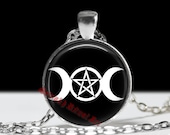 Triple Moon jewelry, wiccan pendant, witch amulet, occult necklace #109