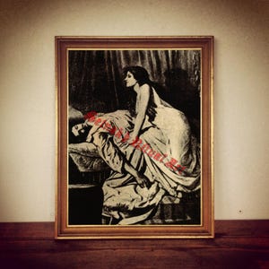 Impresión de vampiro, impresión gótica de estilo antiguo, póster de arte de vampiro, póster de Drácula, arte oscuro, ilustración gótica, decoración gótica para el hogar n.° 74