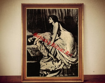Antique Style Vampire Art Print, Gothic Home Decor #74