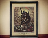 The Goddess Kali on the battlefield eulogized by the Gods: Brahma, Shiva and Vishnu, Kali print,  Hindu wallart, Eastern Religion #HIND2