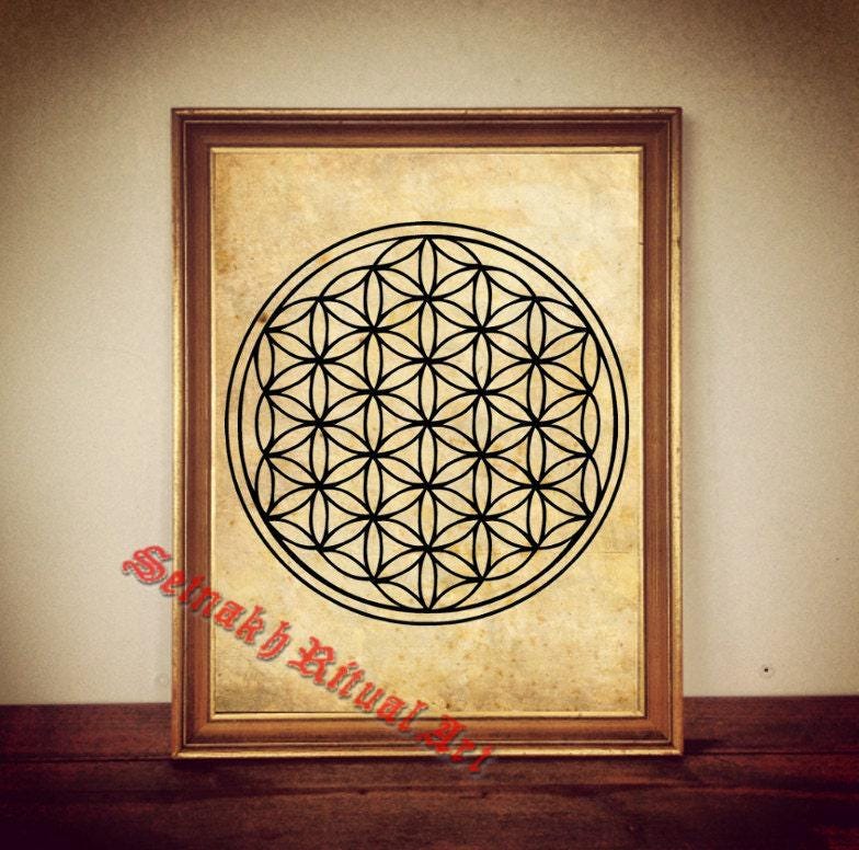 Flower of Life print, antique sacred geometry print, magic illustration, vintage, harmony poster, vintage home decor magick nature #94