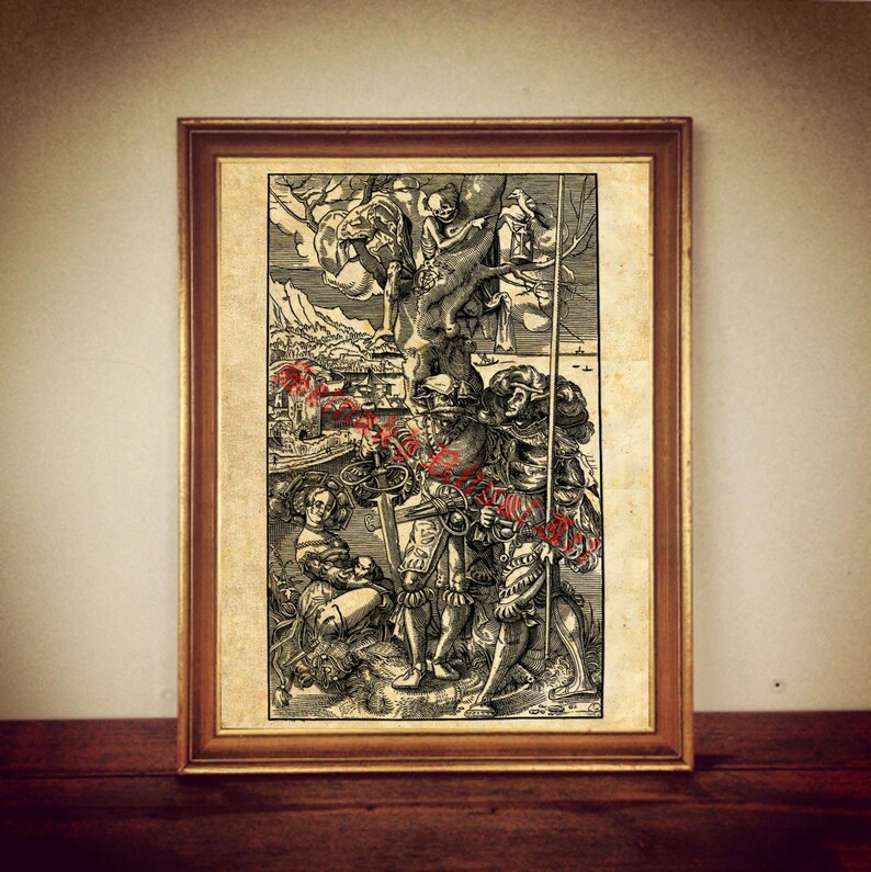 Death print, skeleton poster, memento mori decor, medieval wall art, vanitas, satanic poster, occult, gothic art print #102