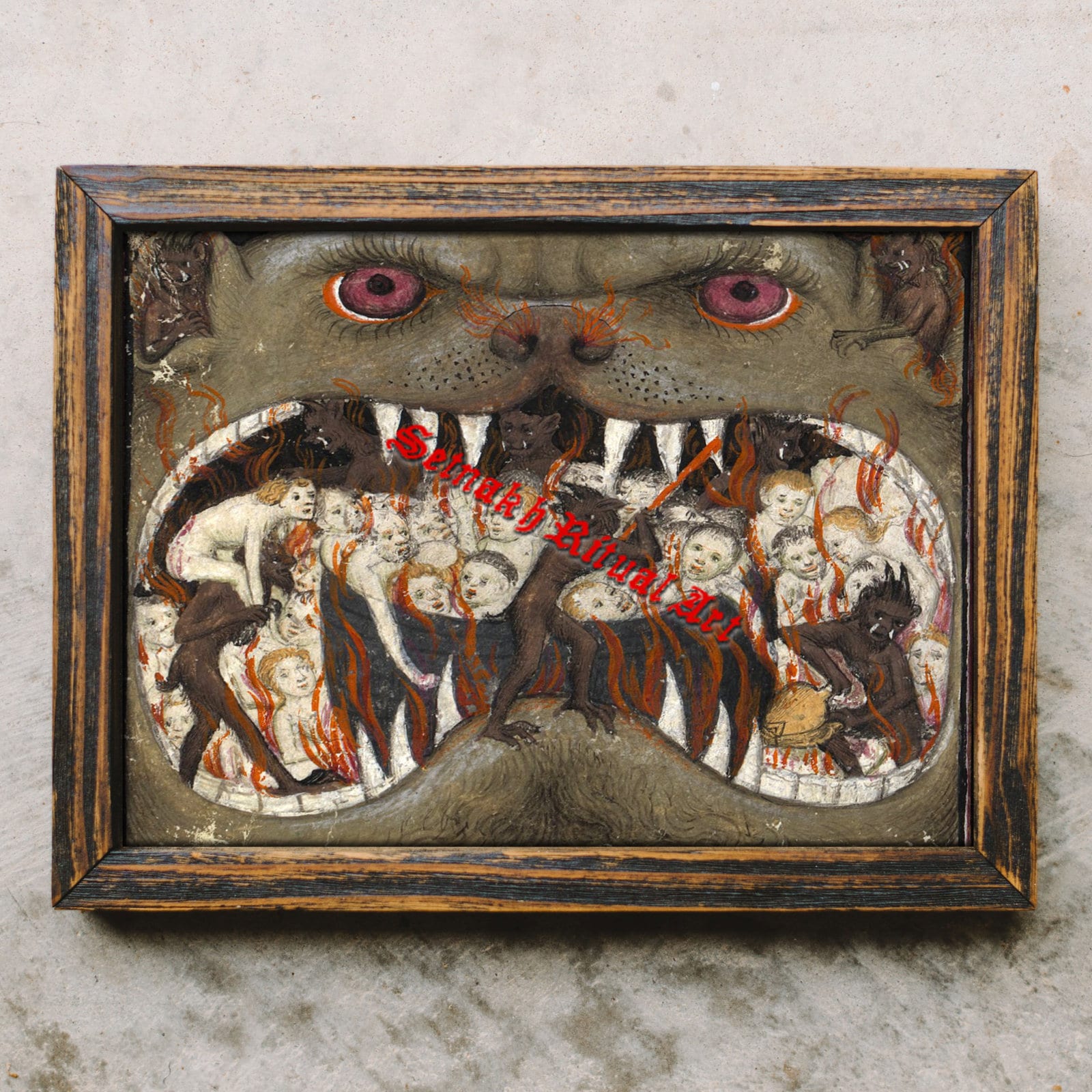 ヘルマウスアンティークプリント、中世の悪魔、ゴシックホーム