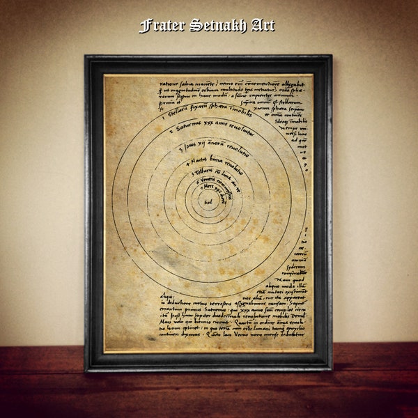 The Solar System drawing by Nicolaus Copernicus, page from "De revolutionibus orbium coelestium" Manuscript, Astronomy print, #PR10