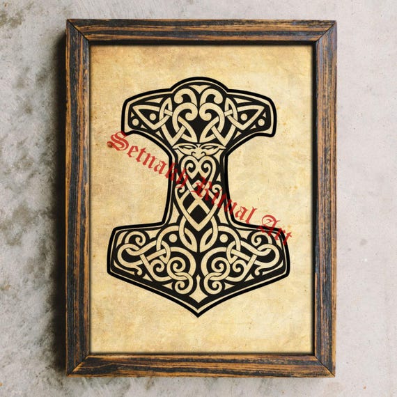 Medieval poster Thors hammer print Viking decor #464