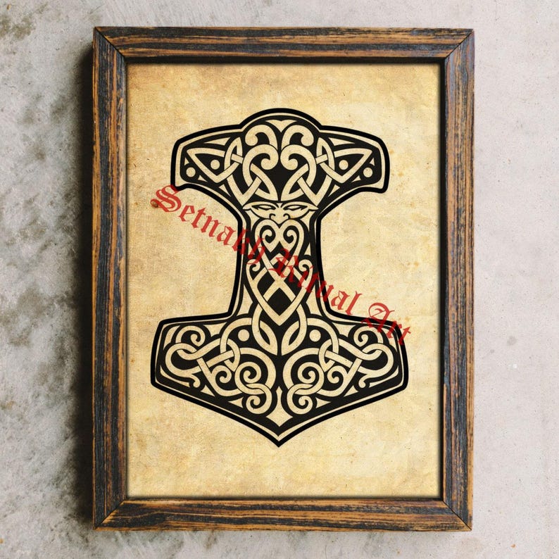 Medieval poster Thors hammer print Viking decor #464