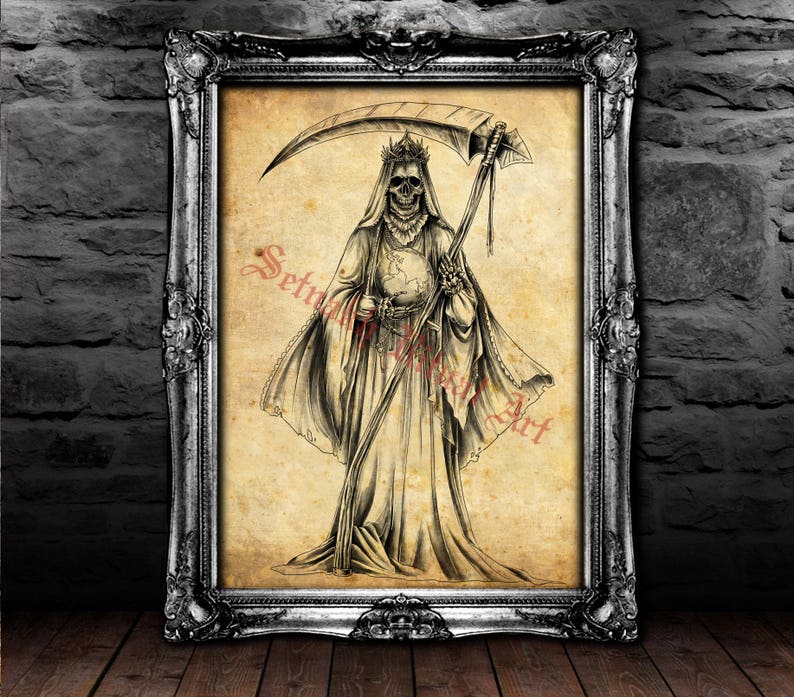 Santa Muerte Print Saint Death Poster Magic Illustration Etsy