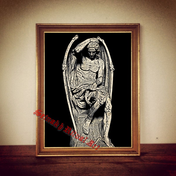Lucifer the Fallen Angel print, occult print, satanic illustration, luciferian poster,  vintage home decor #125