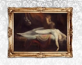 The Nightmare print, dark art,  antiqued art with sleeping, naked woman, gothic style home decor, creepy and scary wallart, fantasy art #W93